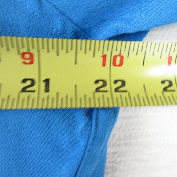 Equipment Bright Blue Silk Blouse Size L Curved Hem - Picture 9 of 12